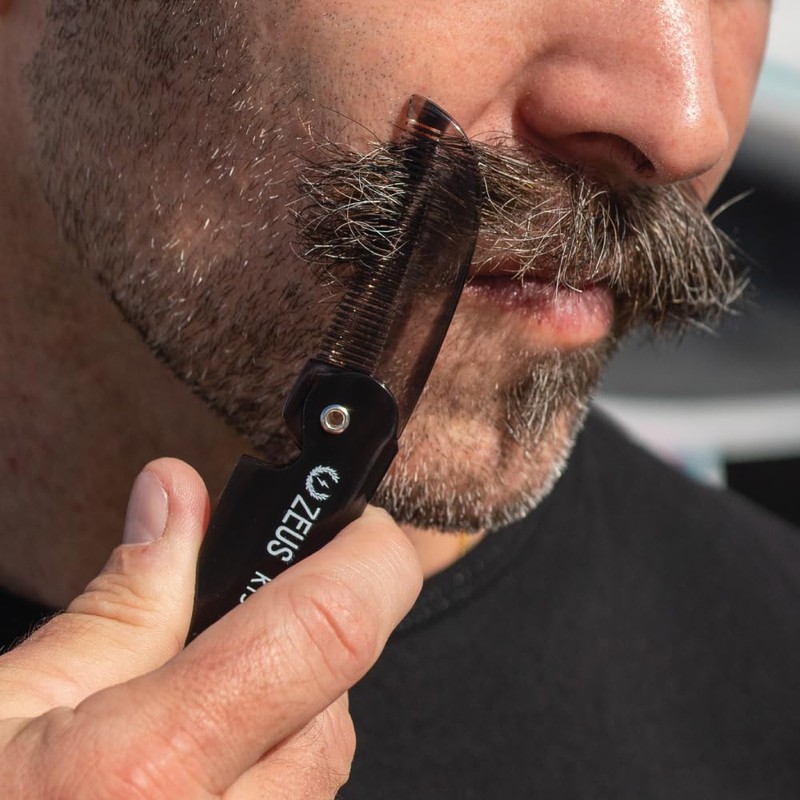 ZEUS Folding Mustache Comb for Men, Handmade Saw-Cut Pocket Comb