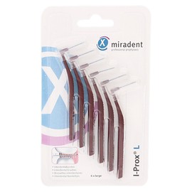 Miradent I-Prox® L interdental brush, 0.7 mm, burgundy, large, pack of 6 for easy thorough cleaning of between teeth in pocket format with hygienic protective cap, ideal for on the go