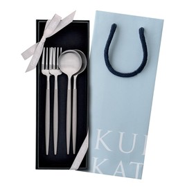 Cutipol GOA Warm Gray/Matte Silver Dessert (2 Forks and Spoons) 4 Piece Gift Set with Gift Box with Genuine Ribbon Hanging Handbag, Wedding Gift, Gift