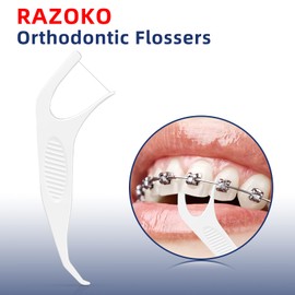 RAZOKO Orthodontic Flossers for Braces, Ortho Dental Floss Picks for Adults & Kids, Premium Thin Floss,Designed for Braces, Unflavored 180 Count