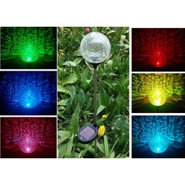 ColorfulGarden Solar Clear Crackle Glass Ball, Multi-Color Color Changing LED Light Garden