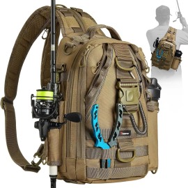 Piscifun Fishing Tackle Backpack with Rod & Gear Holder, Lightweight Outdoor Water-Resist