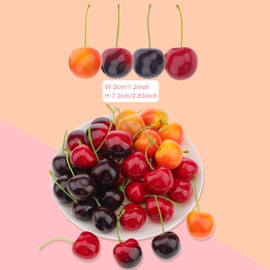 Quancru 28Pcs Artificial Cherries Fruit Simulation Cherry Model Fake Fruit Decor Home Kitchen Party Decoration Table Desk Ornament Photography Prop