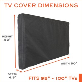 Outdoor TV Cover 95-100 inch - WITH ZIPPER, Weatherproof, Waterproof 360 degrees protection, Soft Non Scratch Interior - Black