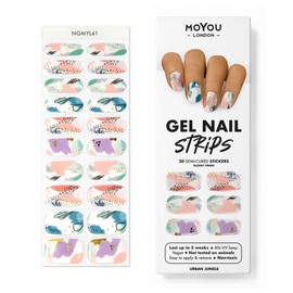 MOYOU LONDON Urban Jungle Semi-Cured UV Gel Strips - Pack of 20 - Gel Nail Foils UV Hardening for Salon Quality Manicure - Set with Nail File & Wooden Cuticle Sticks