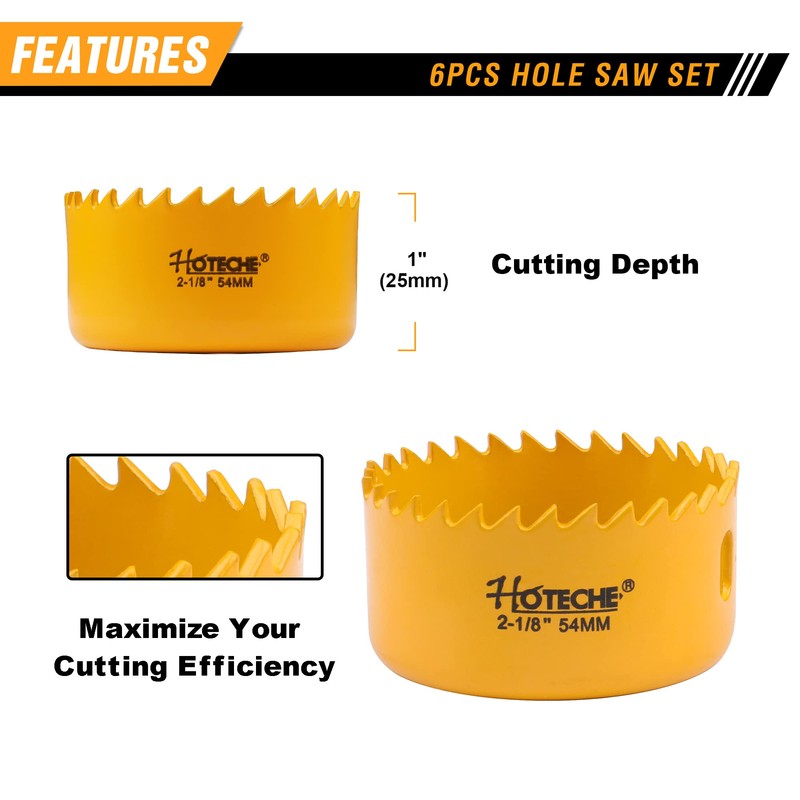 Hoteche 6 Piece Hole Saw Set (with Versatile Hole Cutter