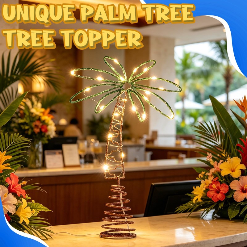 12" Metal Palm Coconut Summer Tree Topper Decor with LED