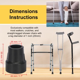 YF 1-Inch Non-Slip Rubber Cane Tips, 4 Pack Replacement Tips for Walkers, Crutches, Commodes, Shower Chairs, Bath Benches, and Walking Sticks, Black