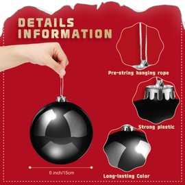 Zubebe 12 Pcs Large Christmas Ball Ornaments Giant Plastic Christmas Ball Outdoor Hanging Decorations UV and Water Resistant Ball for Holiday Party Decorations Christmas Tree (Black,6 Inches)