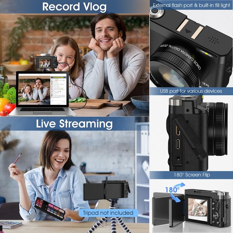 NSOELA 4K Digital Camera for Photography Auto-Focus Vlogging Camera for