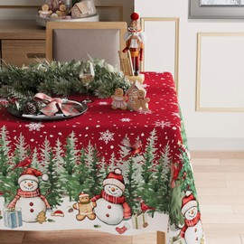 XCHI Snowman Gingerbread Man Tree Winter Tablecloth Rectangle Christmas Table Cloth Washable Table Covers for Indoor Dining Home Party Xmas Decorations 60x84 Inch