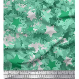 Soimoi Green Rayon Fabric Star & Camouflage Print Fabric by The Yard 56 Inch Wide