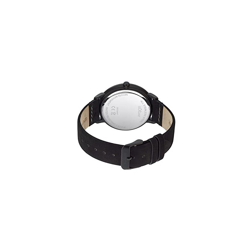 s.Oliver 2033497 Men's Quartz Watch Analogue with Leather Strap, Black,