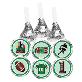 Football 1st Birthday Stickers - One Year Old Round Sticker Favors - Sports Ball First Birthday Party Sport Baby Shower Labels Fit Chocolate Candy - 150 Labels
