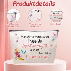 Freundschaftsgeschenke für Beste Freundin, Kosmetiktasche Klein Natürlich, Make Up Tasche mit Reißverschlüsse Schlüsselband für Geburtstag Weihnachten Muttertag, 25×17cm