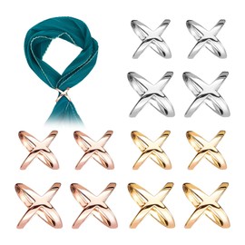 Thatyro 12 Pieces Two Sizes Scarf Ring, Gold Silver Rose Gold Scarf Clip for Women, X Shape Silk Shawl Scarf Pin Clasp Holder, Scarf Buckle for Clothing Decoration Shirt Coat Dress (12)