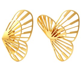 18K Gold Plated Stud Earrings for Women - Stainless Steel Butterfly Multi Wear Jewelry, Hypoallergenic Polished Wing Post for Daily Wear Birthday Gift Box