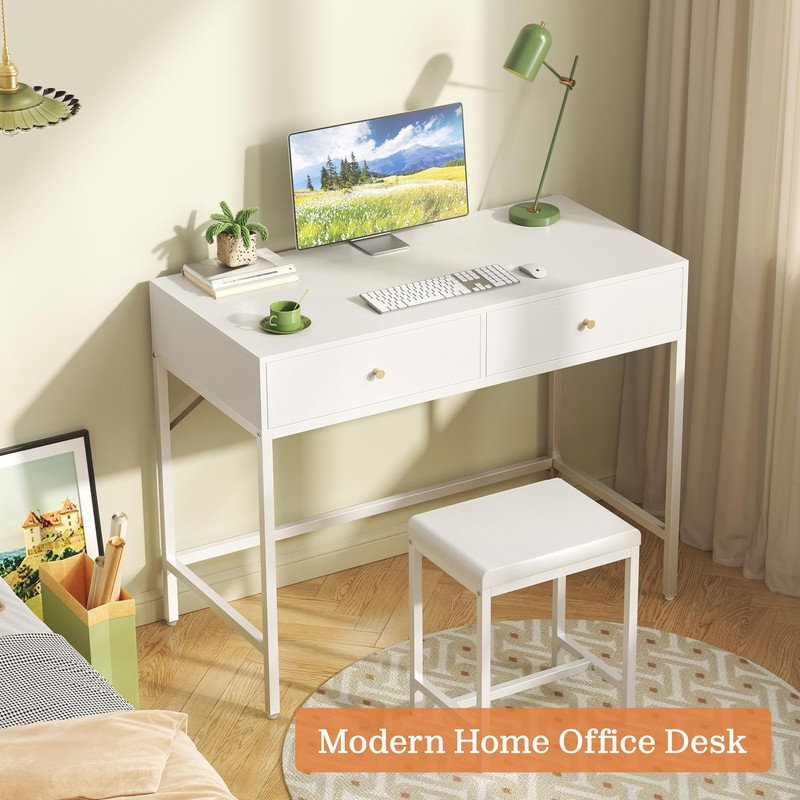 SUPERJARE 31.5" White Desk with 2 Drawers, Modern Makeup Vanity
