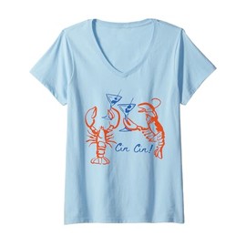 Womens Martini Red Lobster Fisherman Aesthetic Summer Cocktail V-Neck T-Shirt
