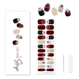 XEAOHESY 1 Sheet 24pcs Christmas Semi Cured Gel Nail Strips, Sticky and Not Easy to Fall Off, Softer and More Fitting, Waterproof and Long-Lasting, Needs to Be Cured With a Lamp(Style 2)