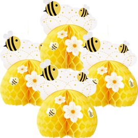 EASY JOY 4pcs Honey Bee Paper Honeycomb Decorations Yellow Table Centerpieces Decorations Fall Tissue Paper Honeycombs for Bee Themed Garden Party Baby Shower Birthday Party Decorations