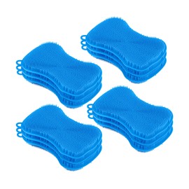 Silicone Heat Resistant Dishwasher Sponge, Fruit Cleaner, Vegetable Washer, Non Scratch Durable Bristles, Blue 3-Pack (12)