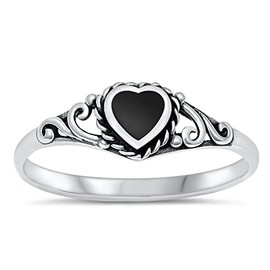 Heart Simulated Black Onyx Promise Ring New .925 Sterling Silver Band Size 8