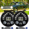 JESUO Pair 7" Round Headlights High/Low Beam Turn Signal /DRL