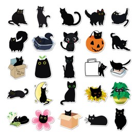 50 Packs Black Cat Stickers Water Bottles Laptop Phone Motorcycle Computer Guitar Skateboard Hydroflasks Black Cat Vinyl Sticker Waterproof Aesthetic Trendy Decals for Teens Girls Adults