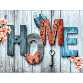 Diamond Painting Set, Picture with Sweet Home Motif and Accessories, Size Approx. 35 x 25 cm, Craft Set for Painting with Rhinestones for Children from 5 Years