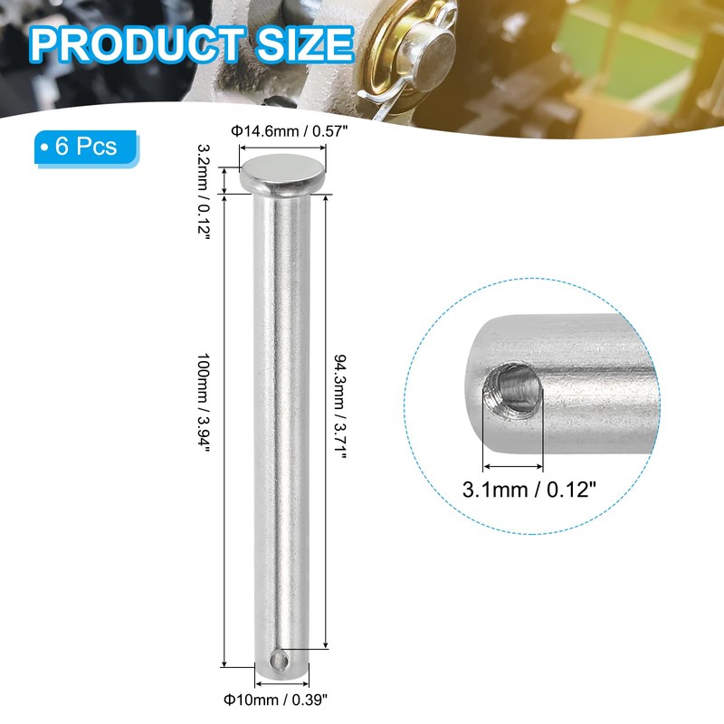 PATIKIL 10 x 100 Mm Single Hole Clevis Pins, 6