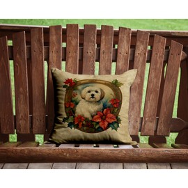 Caroline's Treasures DAC2351PW1414 Coton De Tulear Christmas Flowers Throw Pillow Machine Washable, Indoor Outdoor Decorative Pillow for Couch, Bed or Patio, 14Hx14W