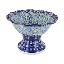 Blue Rose Polish Pottery Seaside Swirl Small Pedestal Fruit Bowl