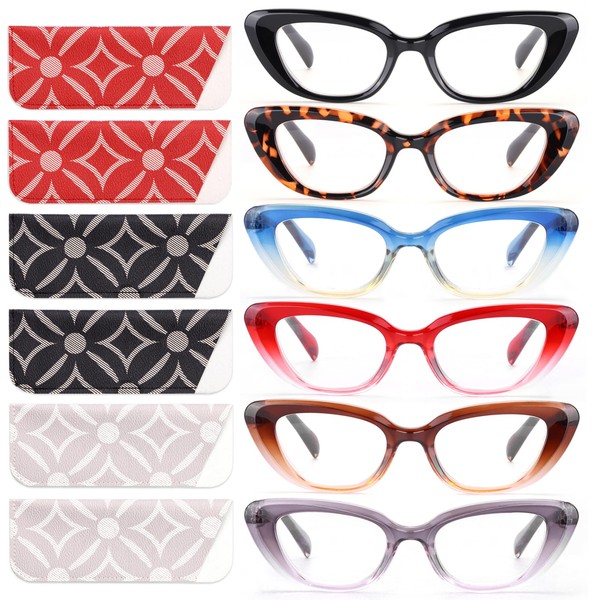CHOFILORD 6 Pack Cat Eye Reading Glasses for Women Fashion