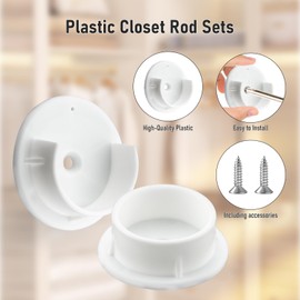 HOME MASTER HARDWARE Plastic Closet Pole Socket,1-3/8'' Closet Rod Holders, White U-Shaped Open Type Socket Bracket,Wardrobe Bracket, Shower Curtain Rod Pole End Supports Sockets Flange, 4 Set