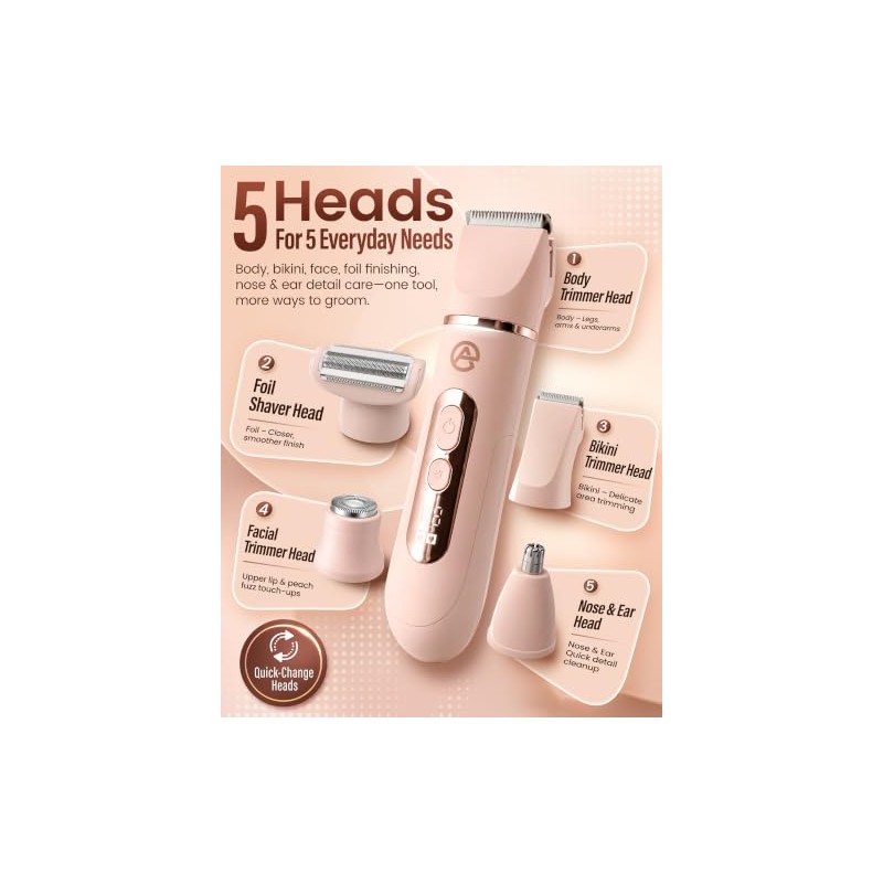 5-in-1 Lady Shavers for Women, Bikini Trimmer & Electric Razor