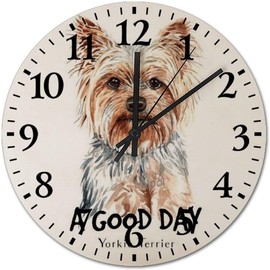 LetusZhogo Watercolor Portrait of A Yorkie Terrier Dog Wall Clock, 12 Inch Round Silent Non-Ticking Wall Clock Wooden Time Clock for Living Room Bedroom
