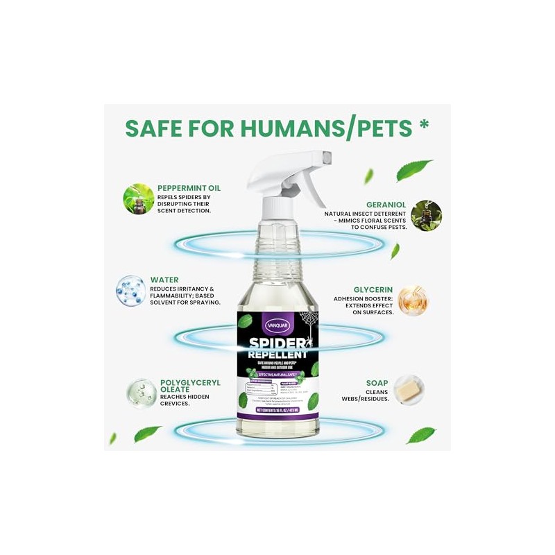 Peppermint Oil Insect & Spider Repellent Spray - All-Natural, Pet-Safe