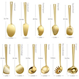 Kitchen Utensil Set 11 Pcs Stainless Steel Cooking Utensils Set Kitchen Tools Spatula Set Non-Stick and Heat Resistant Easy to Clean Dishwasher Safe