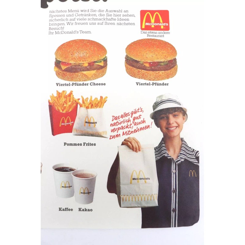 McDonald's Vintage McDonald's Paper Tray Liner German Guten Appetit Menu