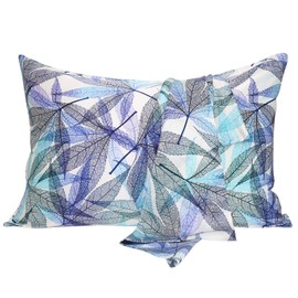 MANSPHIL Leaves Pattern 100% Silk Pillowcase Queen with Hidden Zipper, 22 Momme Mulberry Silk Pillow Cases Cover for Hair and Skin Beauty, Blue Green Purple Botanical Printed, 20"x30"