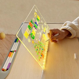 Light Up Menu Board 11.81x7.87 Inch Desktop Glow Message Center with Stand & 7 Color Markers, 1 Random Drawing Book, Rewritable Note Board for Office, Home