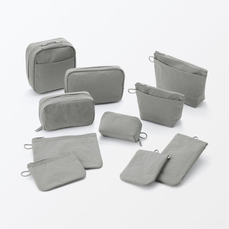MUJI 無印良品 Wrinkle Nylon One-Handed Opening Flat Pouch - Gray