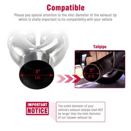 Upower Dual Exhaust Tip 3 Inch Inlet 3" outlet 9.5" Long Tail Pipe Double Wall Polished 304 Stainless Steel