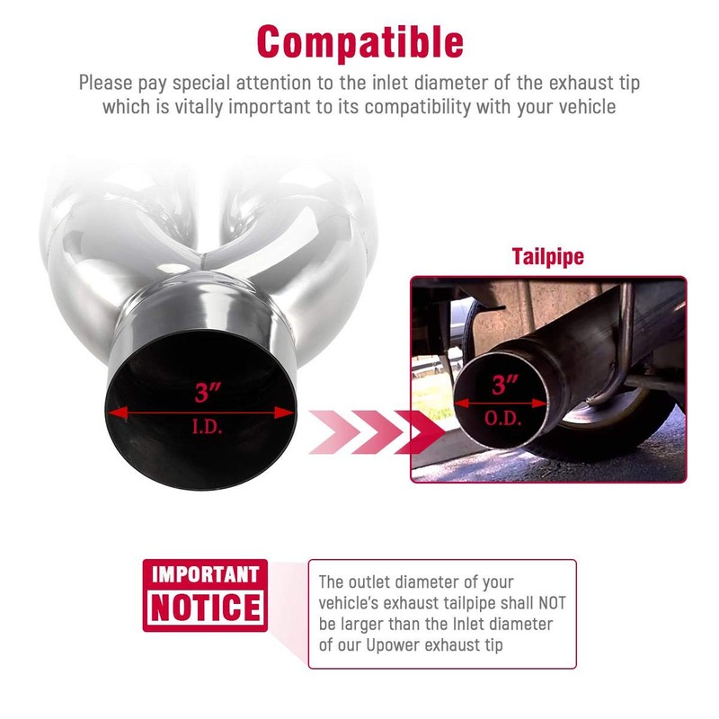 Upower Dual Exhaust Tip 3 Inch Inlet 3" outlet 9.5"