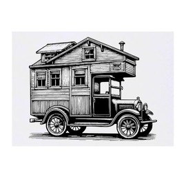'Vintage Camping Truck' Temporary Tattoo - Water Resistant, Skin-Safe, Non-Toxic Transfer (TO00080223)