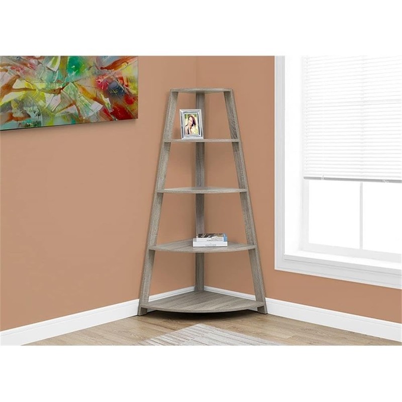 Monarch Specialties Dark Corner Accent Etagere Bookcase, 60", Taupe