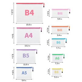 JARLINK 30 Pack 8 Sizes Mesh Pouch, 9 Colors, Waterproof Zipper File Bags Document Multipurpose Travel Bags for Office, School, Board Game, Puzzles, Cosmetics, Travel Accessories, and Home Organize