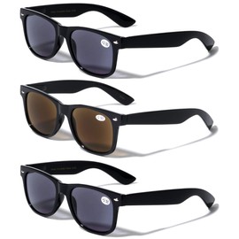 V.W.E. 3 Pairs Classic 80's Reading Sunglasses - Tinted Reader - Not Bifocal - Unisex (2 Black 1 Brown, 2.25, multiplier_x)