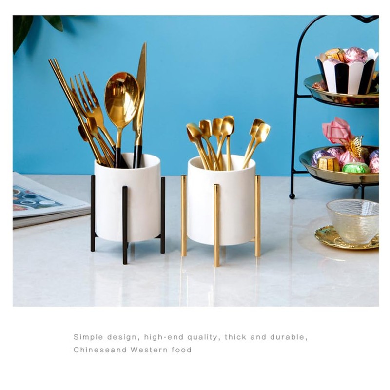 SIEBOLD Gold pencil cup Sturdy metal frame with white ceramic